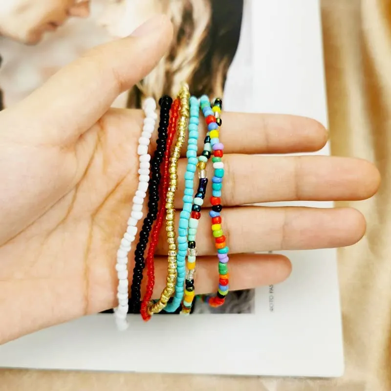 7pcs Boho Handmade Multicolor Elastic Beaded Bracelets